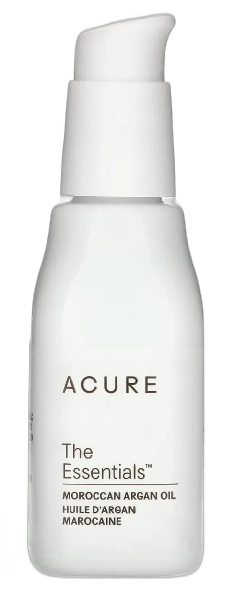 Acure The Essentials Moroccan Argan Oil in a clear glass bottle with dropper