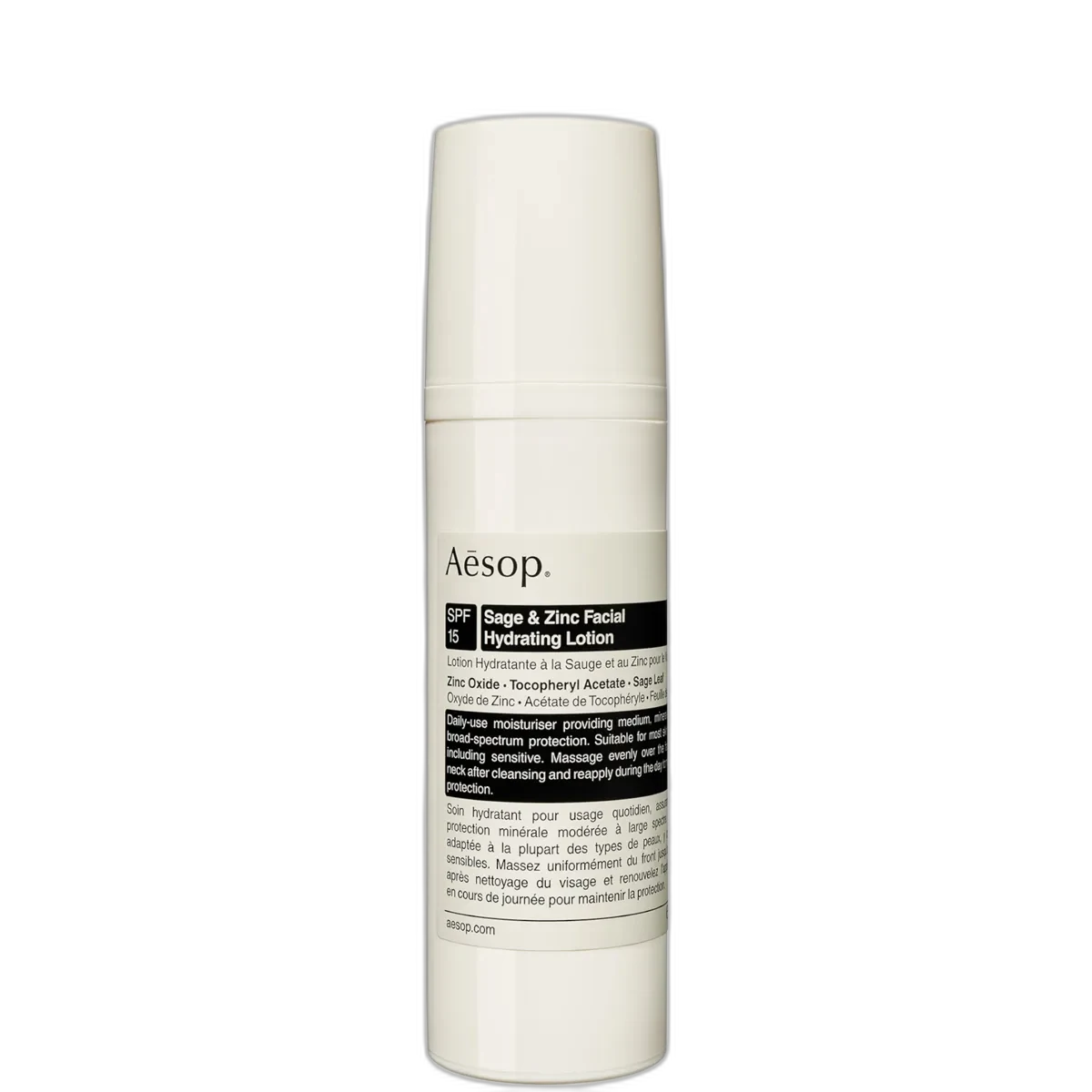 Aesop Sage & Zinc Facial Hydrating Cream SPF 15 amber glass pump bottle