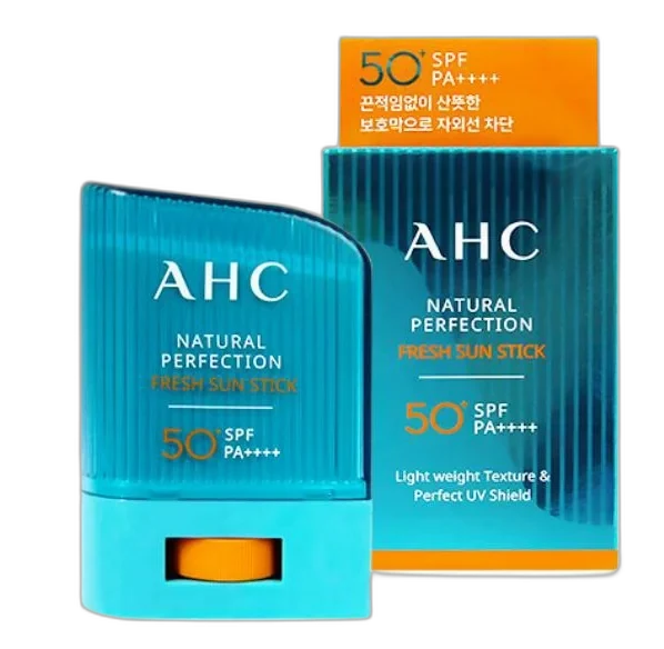 AHC Natural Perfection Fresh Sun Stick SPF 50+ in a twist-up plastic tube