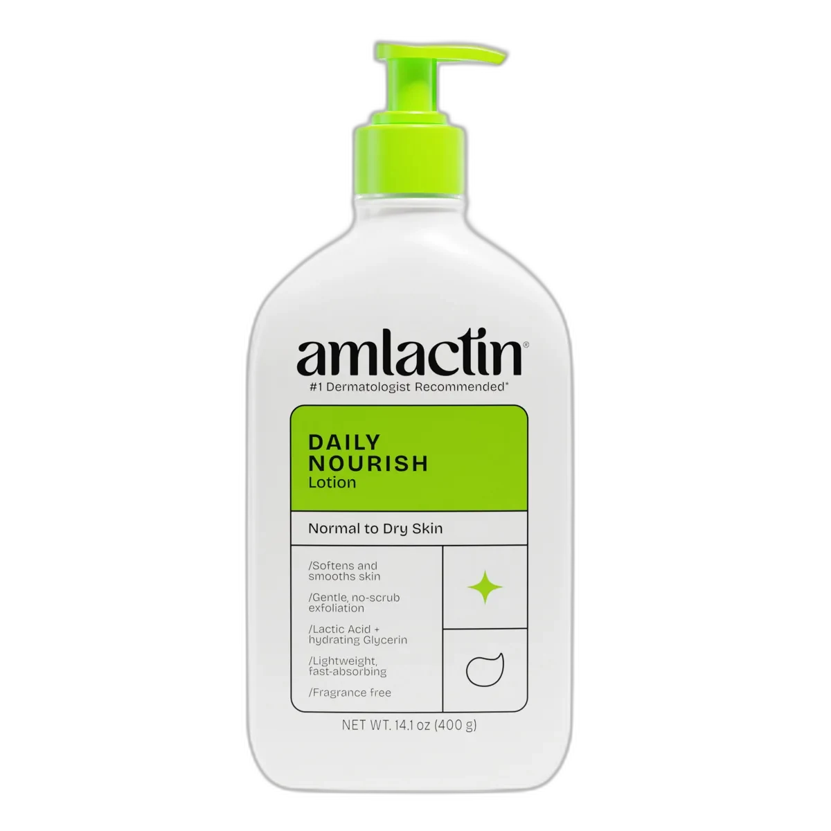 Amlactin Daily Moisturizing Lotion pump bottle with green and white labeling