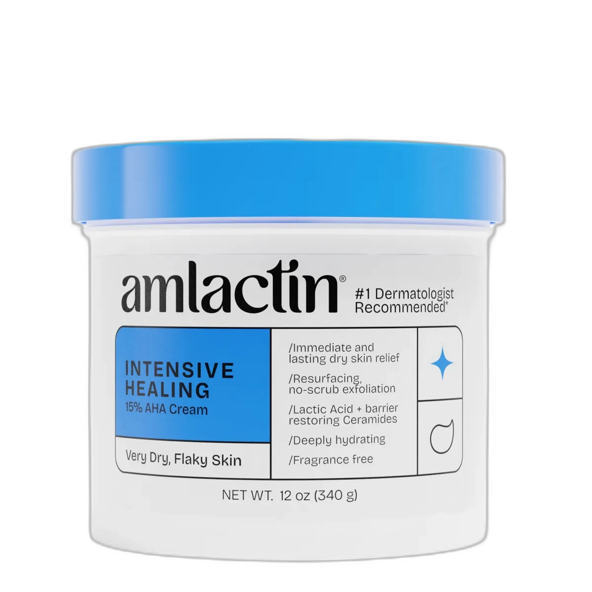 AmLactin Intensive Healing Body Cream 12 oz tub with green and white drugstore packaging
