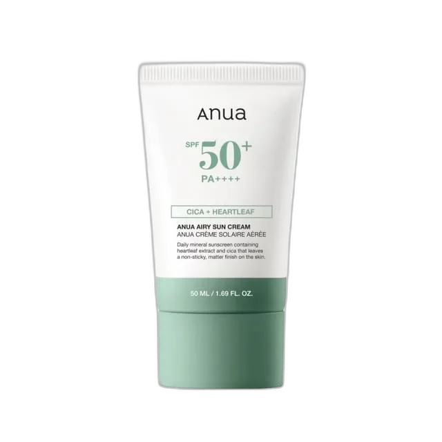 Anua 5-Zero Mild Sun Cream SPF 50+ PA++++ in a white and green tube