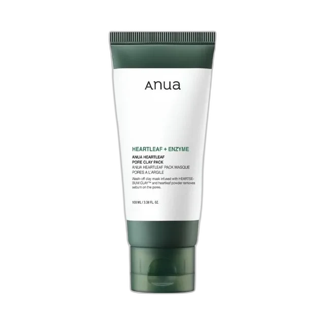 Anua Heartleaf Pore Clay Pack in a tube with green-yellow clay mask visible