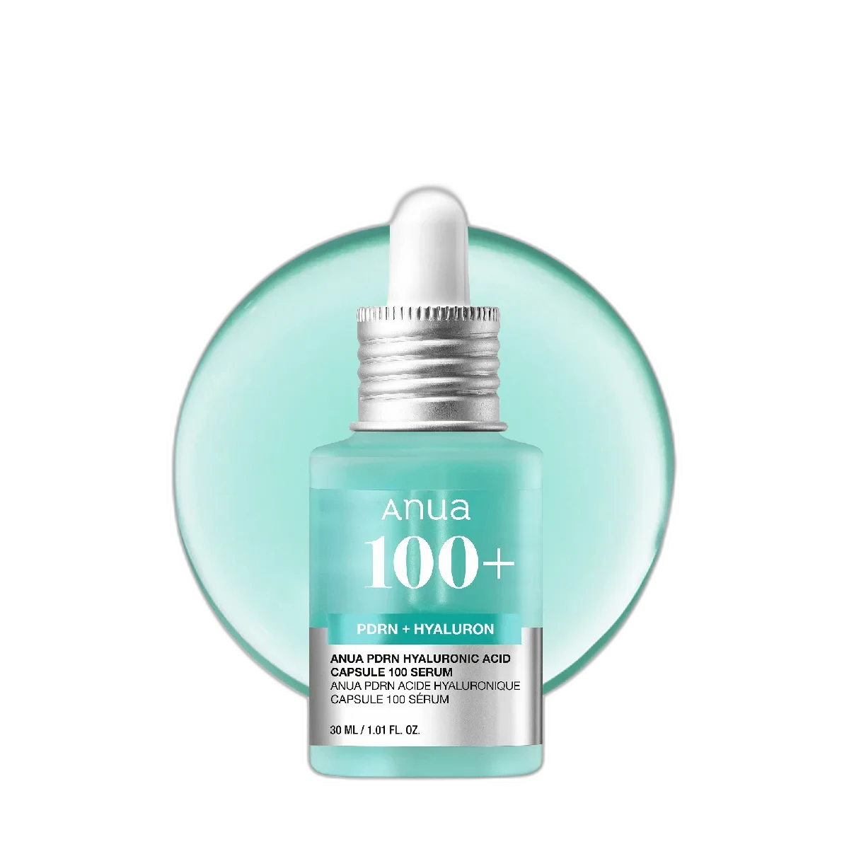 Anua PDRN Hyaluronic Acid Capsule 100 Serum 30ml glass dropper bottle with emerald-green