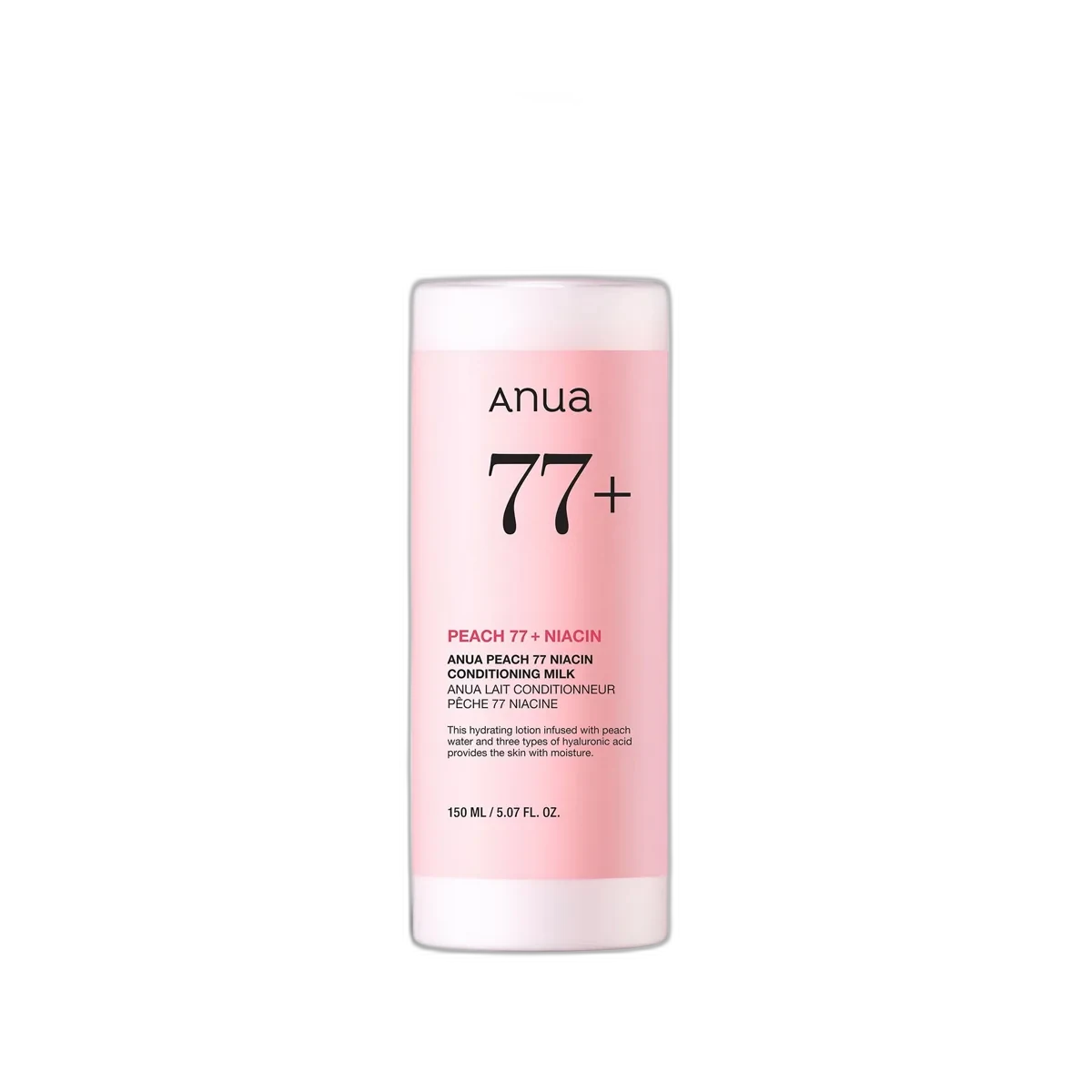 Anua Peach 77 Niacin Conditioning Milk 150ml pump bottle with peach-toned branding
