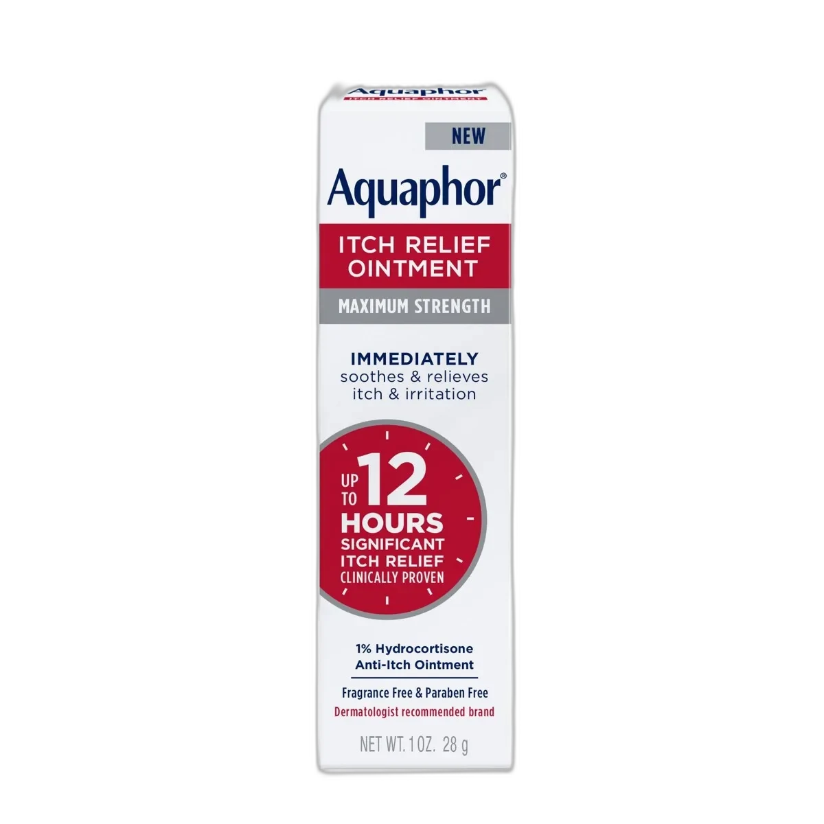 Aquaphor Itch Relief Ointment tube in blue and white Aquaphor packaging