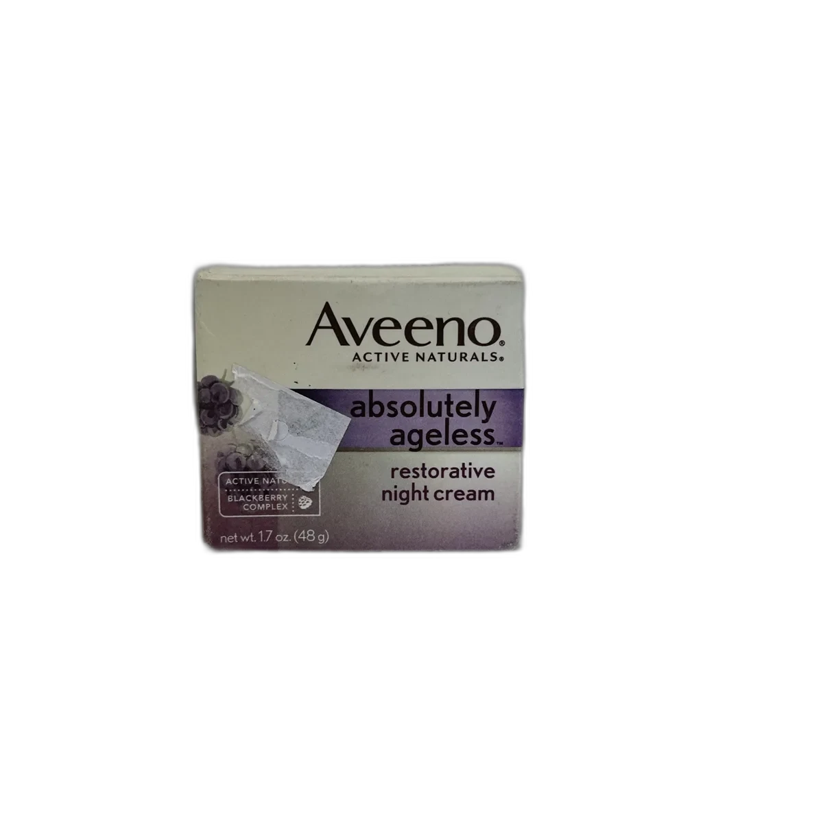 Aveeno Absolutely Ageless Restorative Night Cream 1.7 oz jar with purple and white packaging