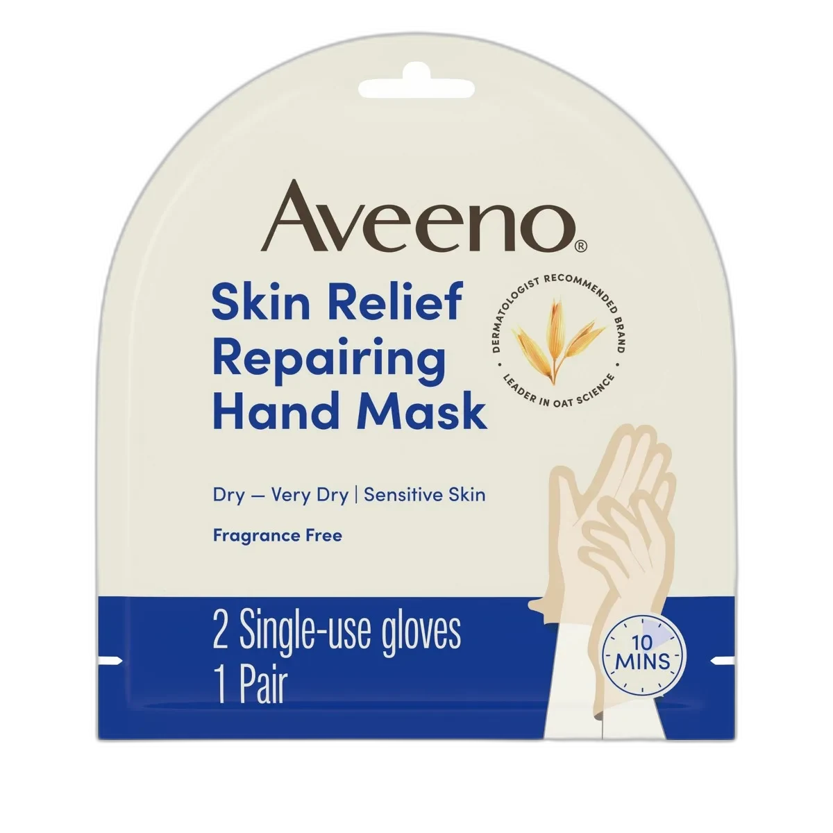 Aveeno Repairing CICA Hand Mask single pair in foil sachet packaging with green and white design