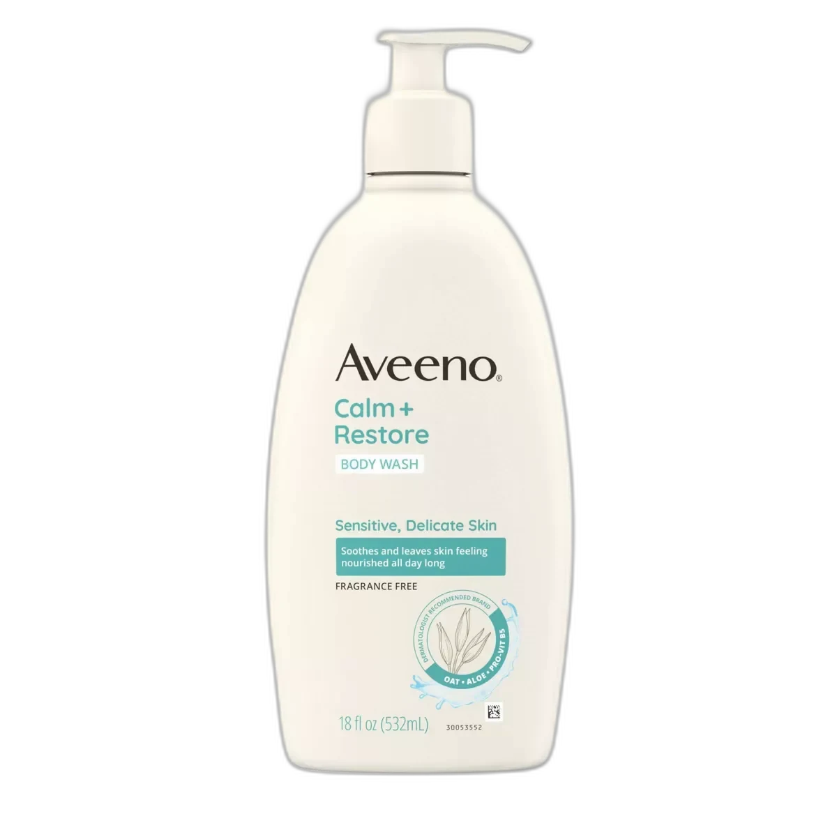 Aveeno Restorative Skin Therapy Sulfate-Free Body Wash bottle with oat, aloe, and pro-vitamin B5