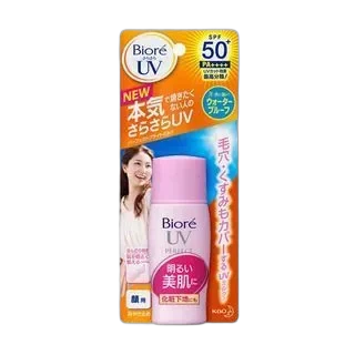 Biore UV Bright Face Milk SPF 50+ PA++++ sunscreen in compact pink-accented bottle