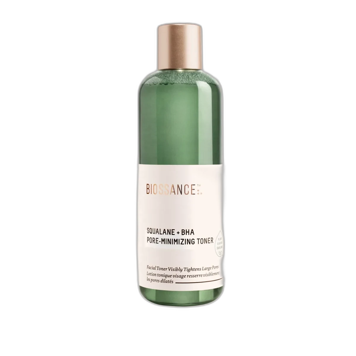 Biossance Squalane + BHA Pore Minimizing Toner in a green glass bottle