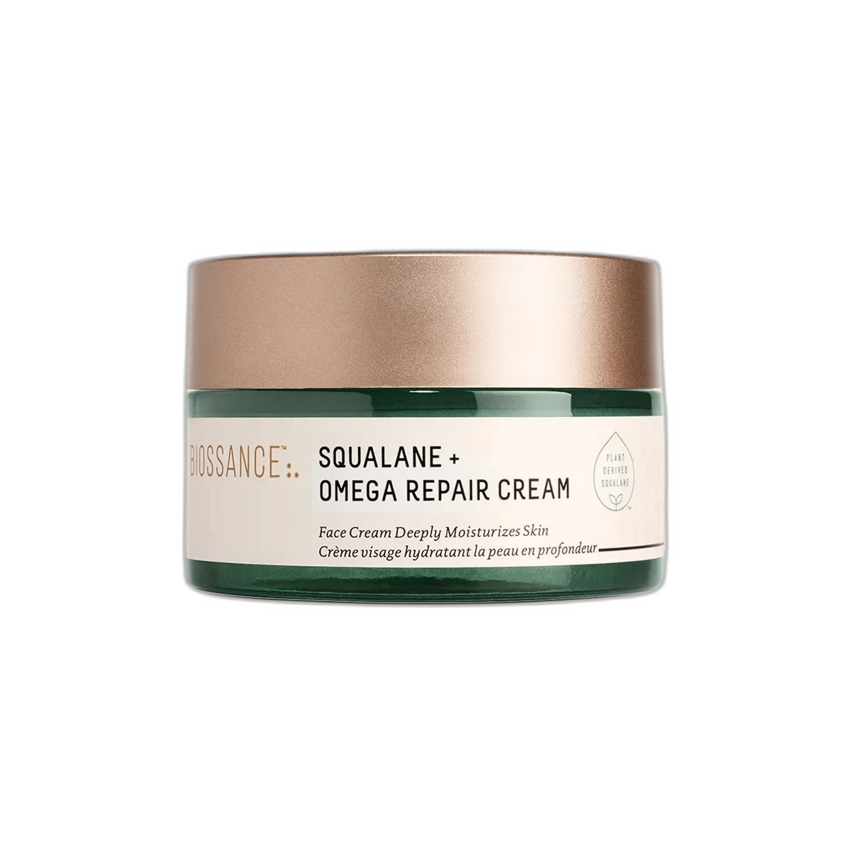 Biossance Squalane + Omega Repair Cream in signature green glass jar