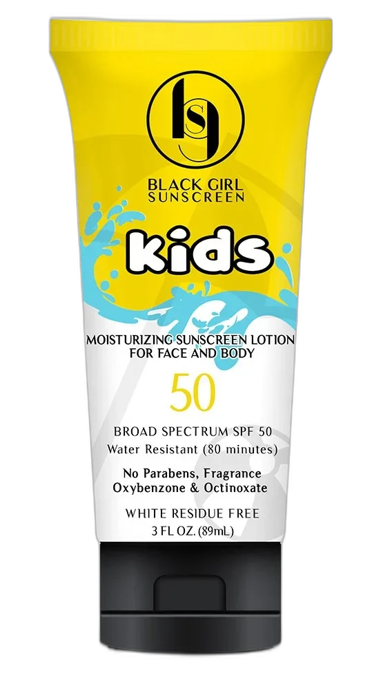 Black Girl Sunscreen Kids SPF 50 in a colorful squeeze tube