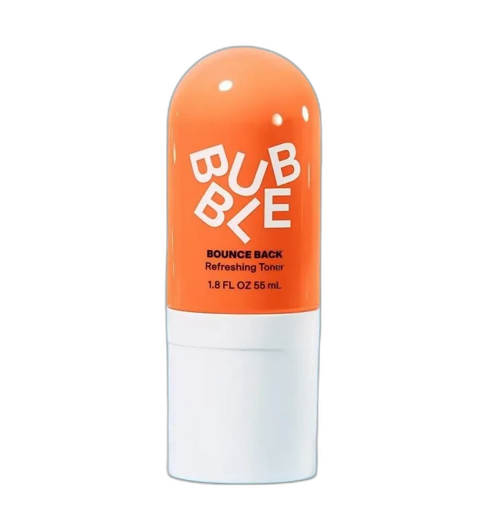 Bubble Skincare Bounce Back Refreshing Toner spray bottle in pastel pink packaging