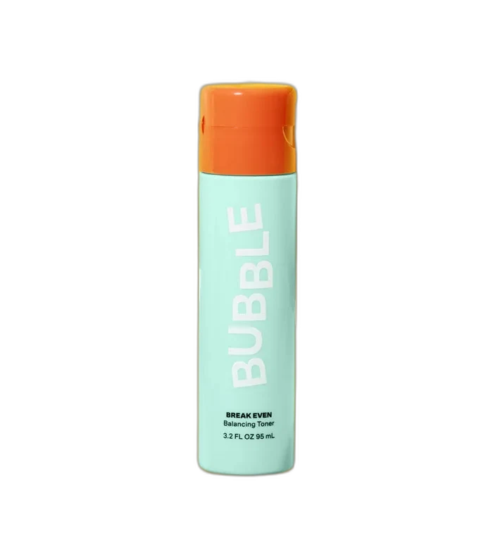 Bubble Skincare Break Even Balancing Toner in a colorful plastic bottle