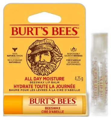 Burt's Bees Beeswax Lip Balm yellow tube with Burt's bearded portrait