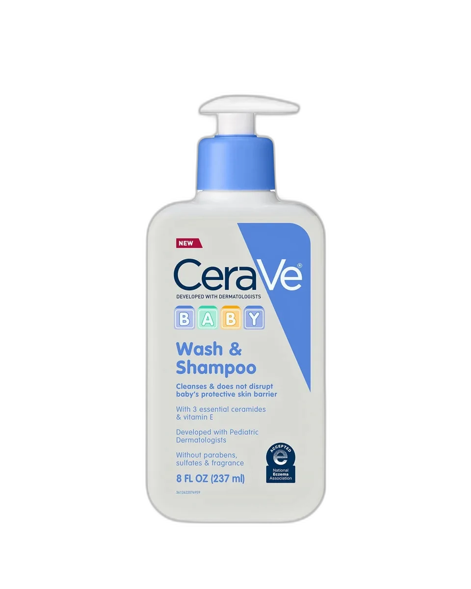 CeraVe Baby Wash & Shampoo 8 fl oz bottle with teal and white baby branding