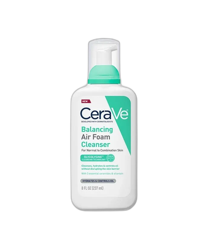 CeraVe Balancing Air Foam Cleanser 8 fl oz white pump bottle with blue accent stripe