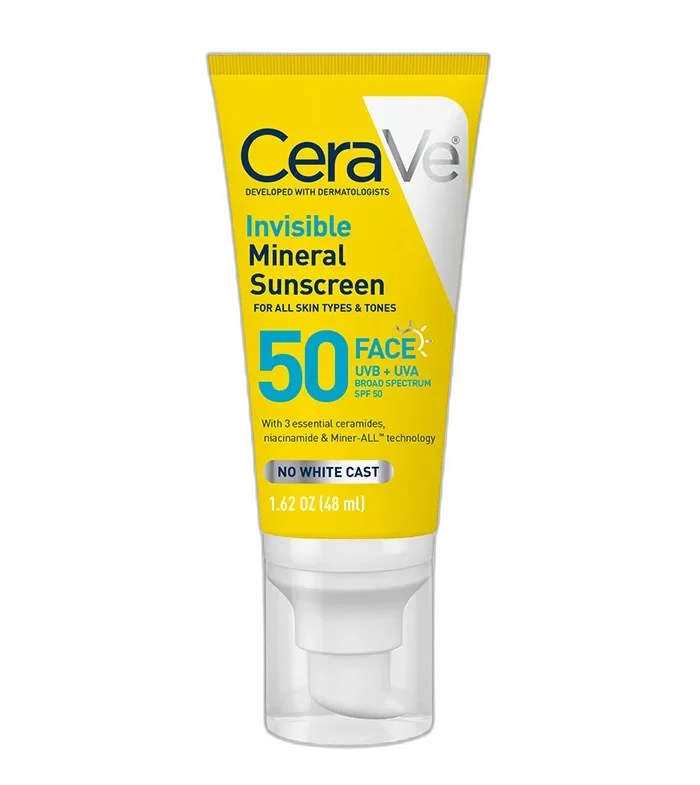 CeraVe Invisible Mineral Sunscreen SPF 50 face tube