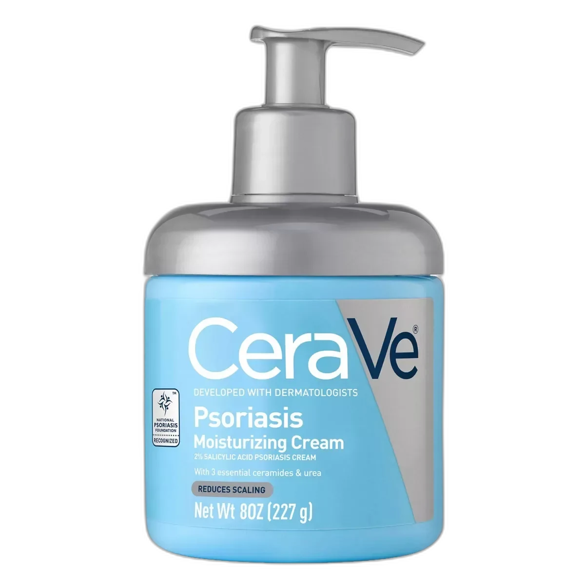 CeraVe Psoriasis Moisturizing Cream in a white tube with CeraVe branding and psoriasis label