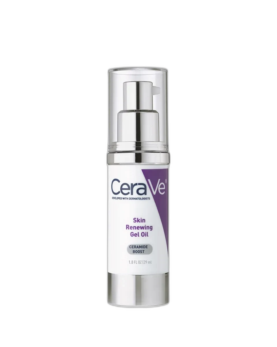 CeraVe Skin Renewing Gel Oil pump bottle with blue and green accents