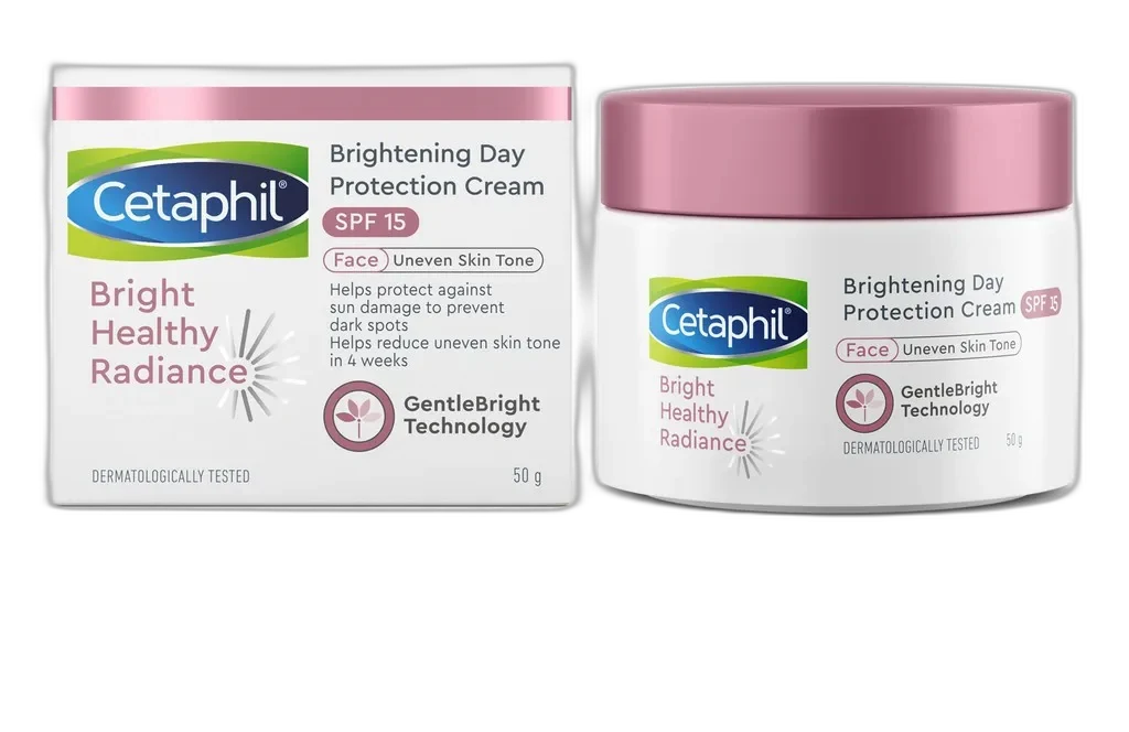 Cetaphil Bright Healthy Radiance Brightening Day Protection Cream SPF 15 jar with white and