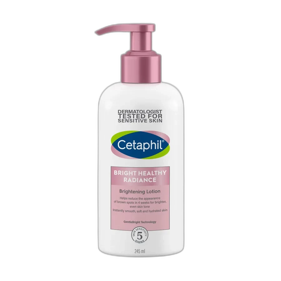 Cetaphil Bright Healthy Radiance Brightening Lotion bottle with white and gold branding