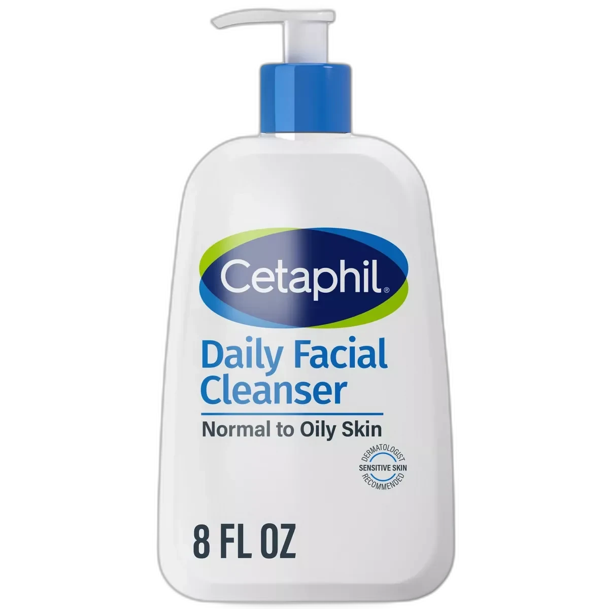 Cetaphil Daily Facial Cleanser in a white bottle with teal cap