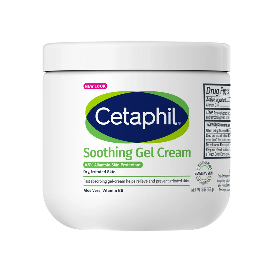Cetaphil Soothing Gel-Cream with Aloe in white tub with teal Cetaphil branding