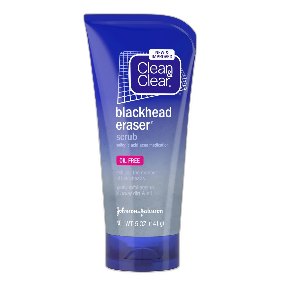 Clean & Clear Blackhead Eraser Facial Scrub squeeze tube with blue and white packaging