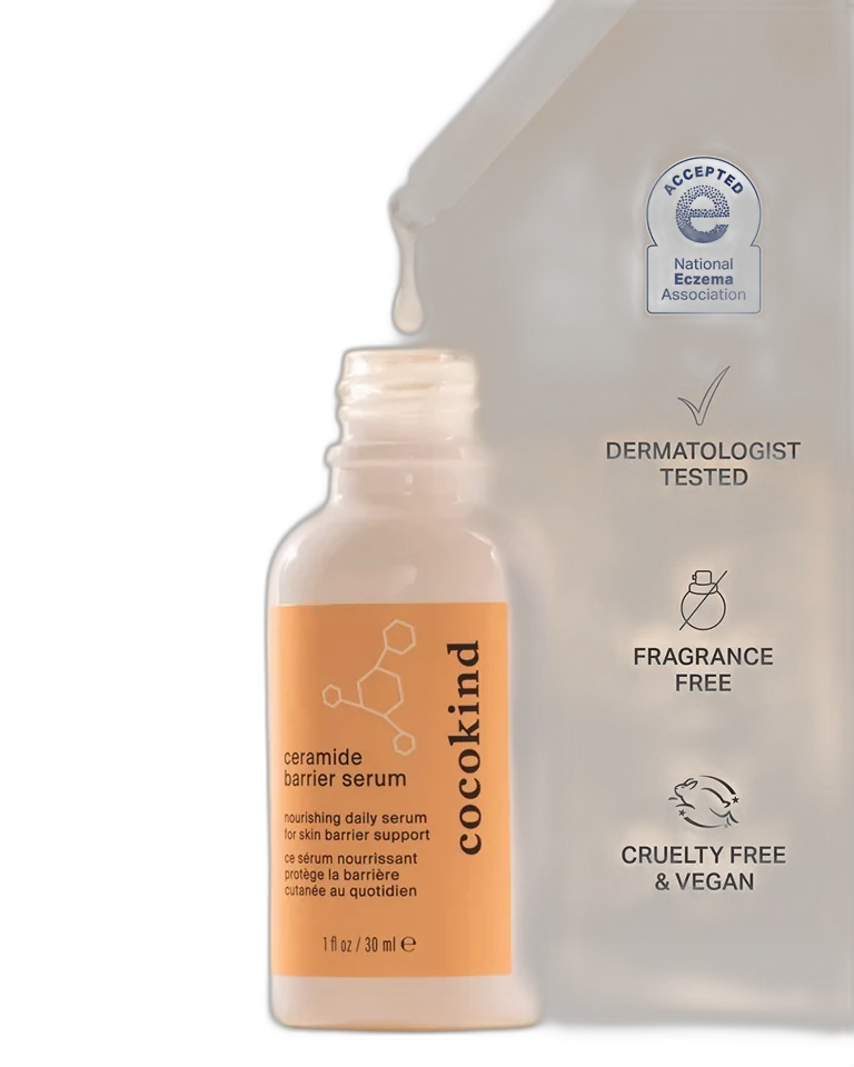 Cocokind Ceramide Barrier Serum in a glass bottle with dropper