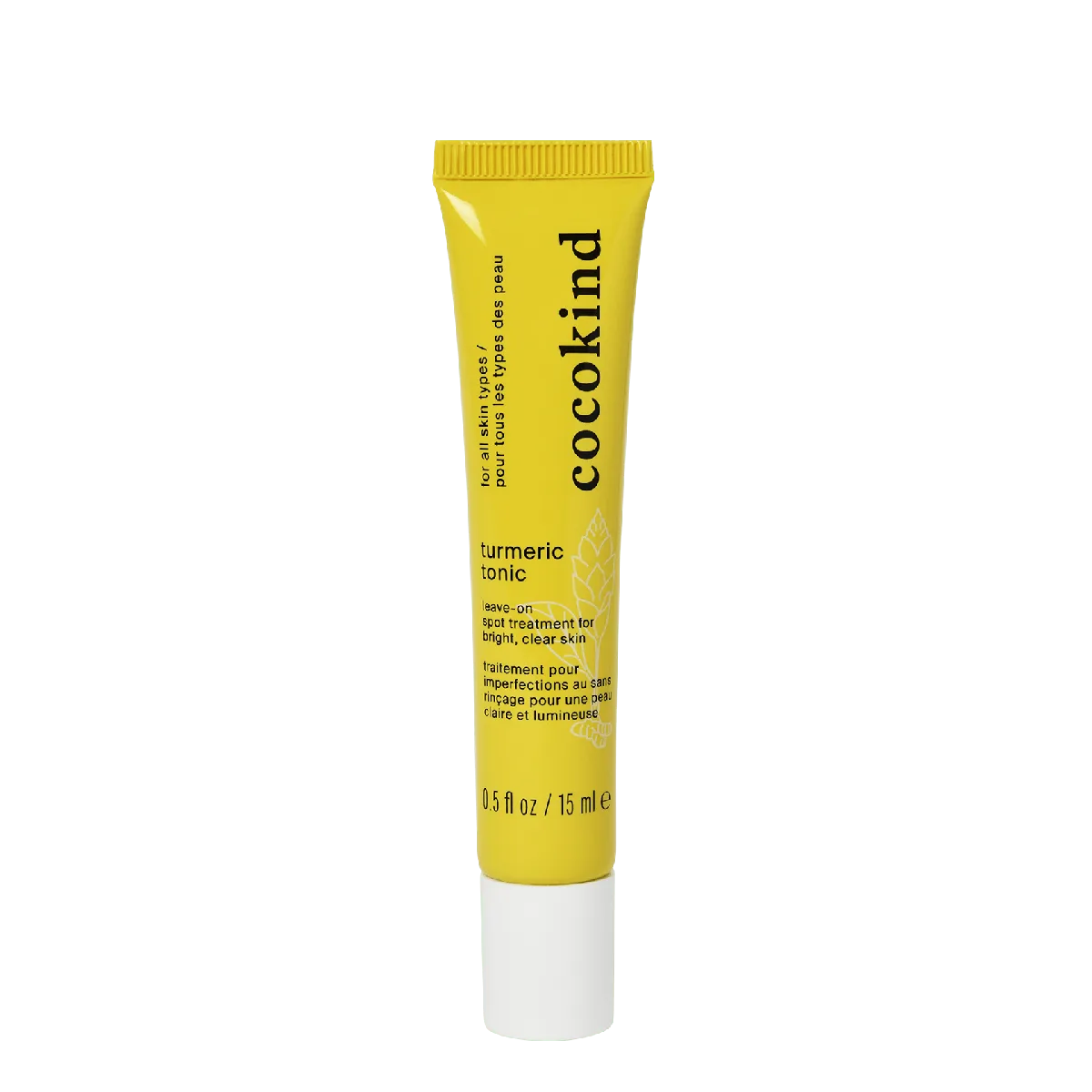 Cocokind Turmeric Spot Treatment in a small glass bottle with metal rollerball applicator