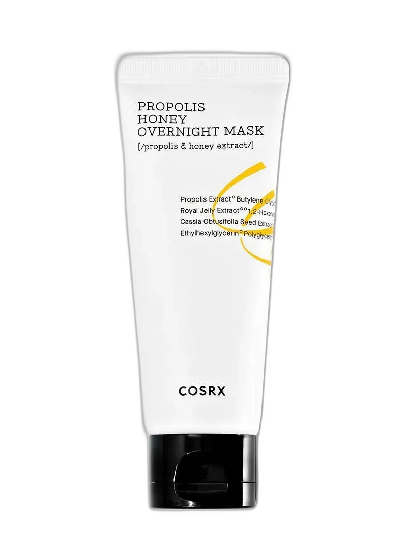 COSRX Full Fit Propolis Honey Overnight Mask in an amber-brown jar with propolis-colored