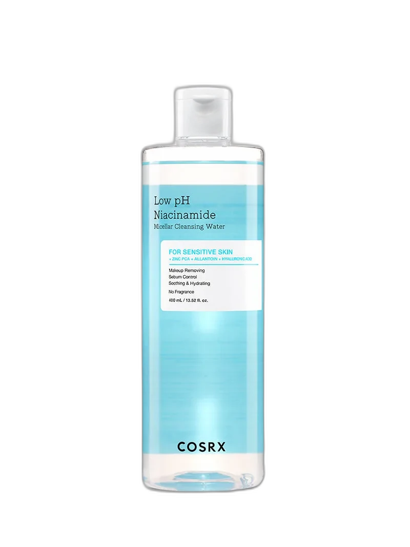 COSRX Low pH Niacinamide Micellar Cleansing Water 400ml bottle with minimalist white packaging