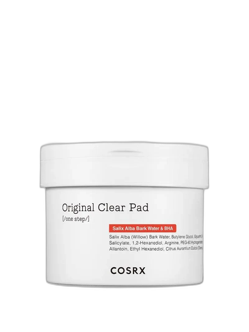 COSRX One Step Original Clear Pad tub containing 70 dual-sided BHA exfoliating toner pads