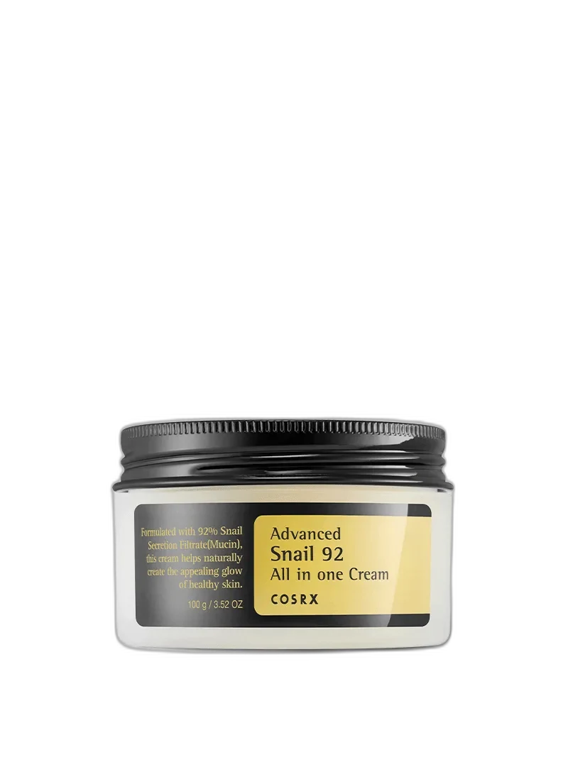 COSRX Advanced Snail 92 All in One Cream in a frosted jar with black lid