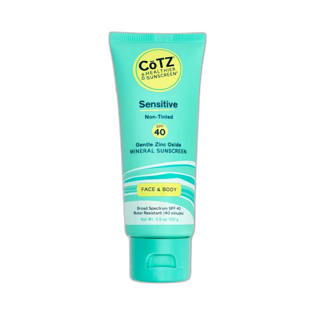 Cotz Sensitive SPF 40 3 oz squeeze tube, stripped-back mineral face and body sunscreen for