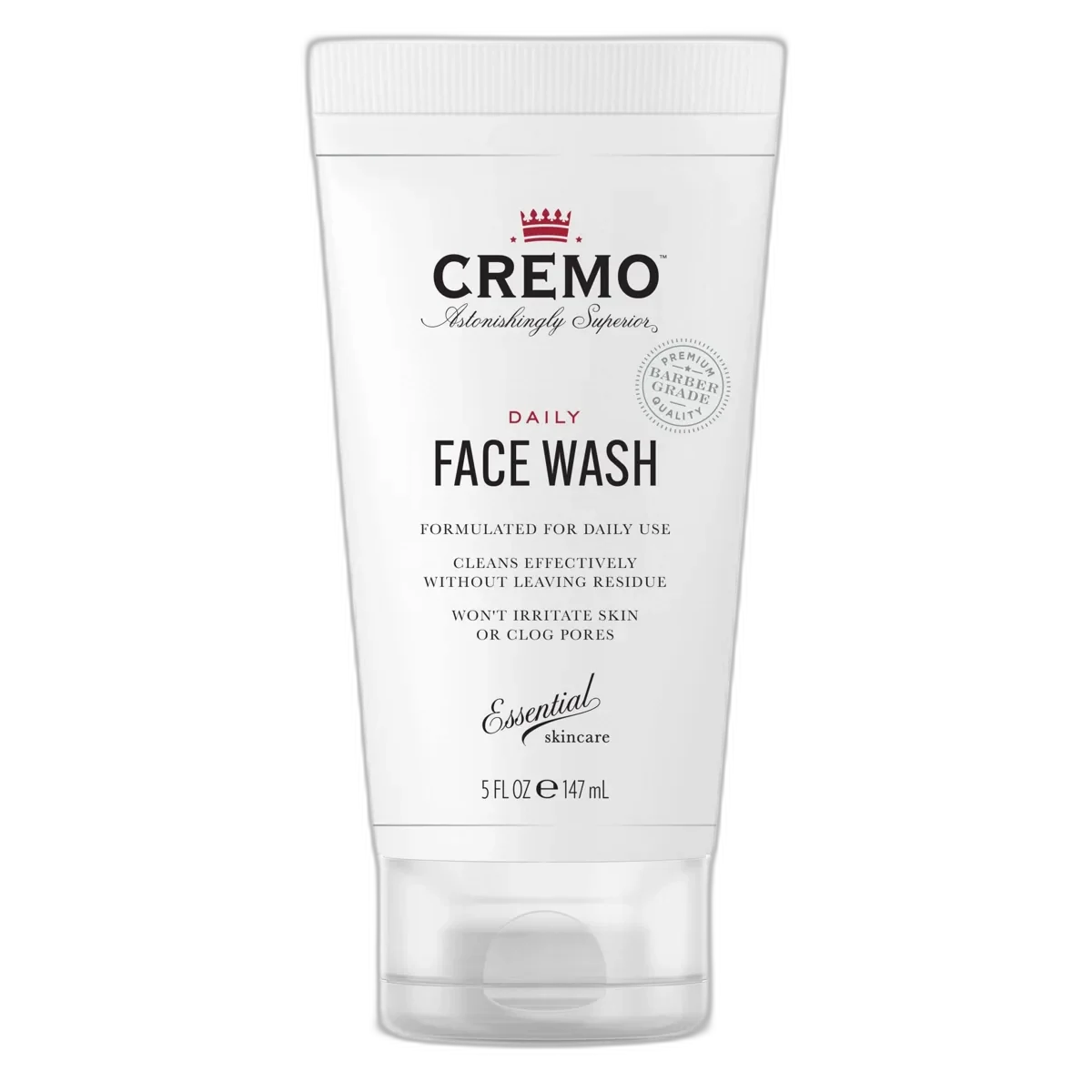 Cremo Barber Grade Daily Face Wash clear gel cleanser in a green squeeze tube