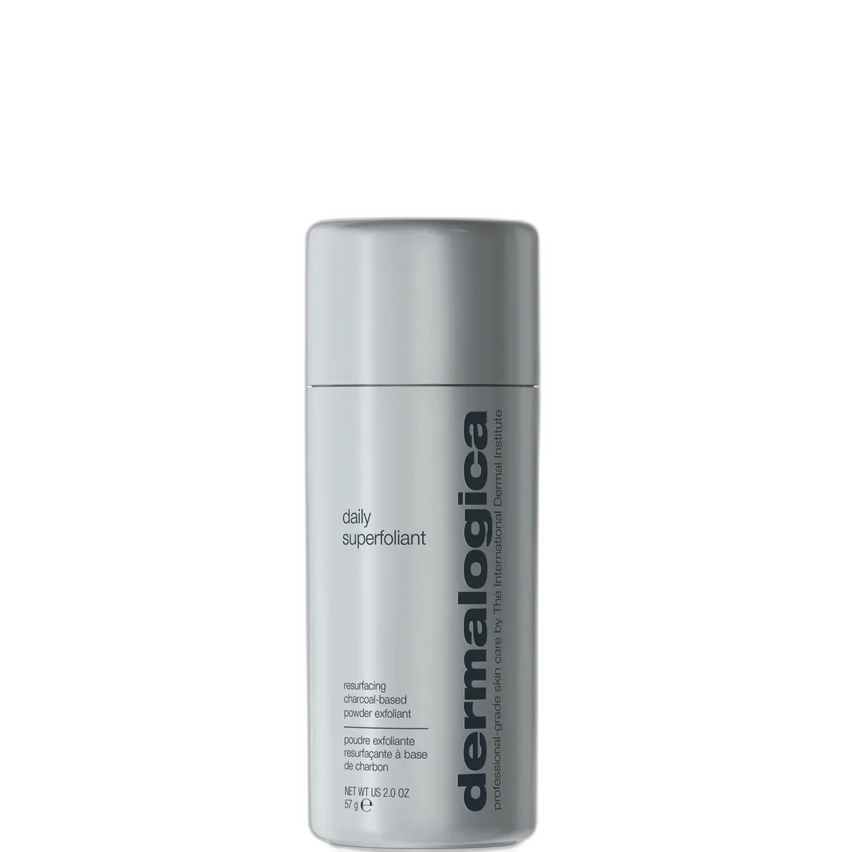 Dermalogica Daily Superfoliant in a dark grey cylindrical shaker bottle