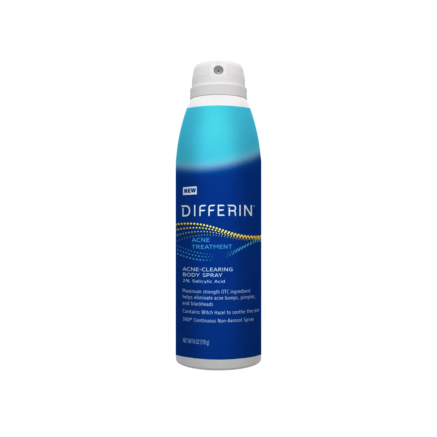 Differin Acne-Clearing Body Spray can with 360-degree nozzle