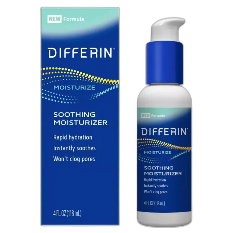 Differin Soothing Moisturizer in a white tube with blue and orange Differin branding