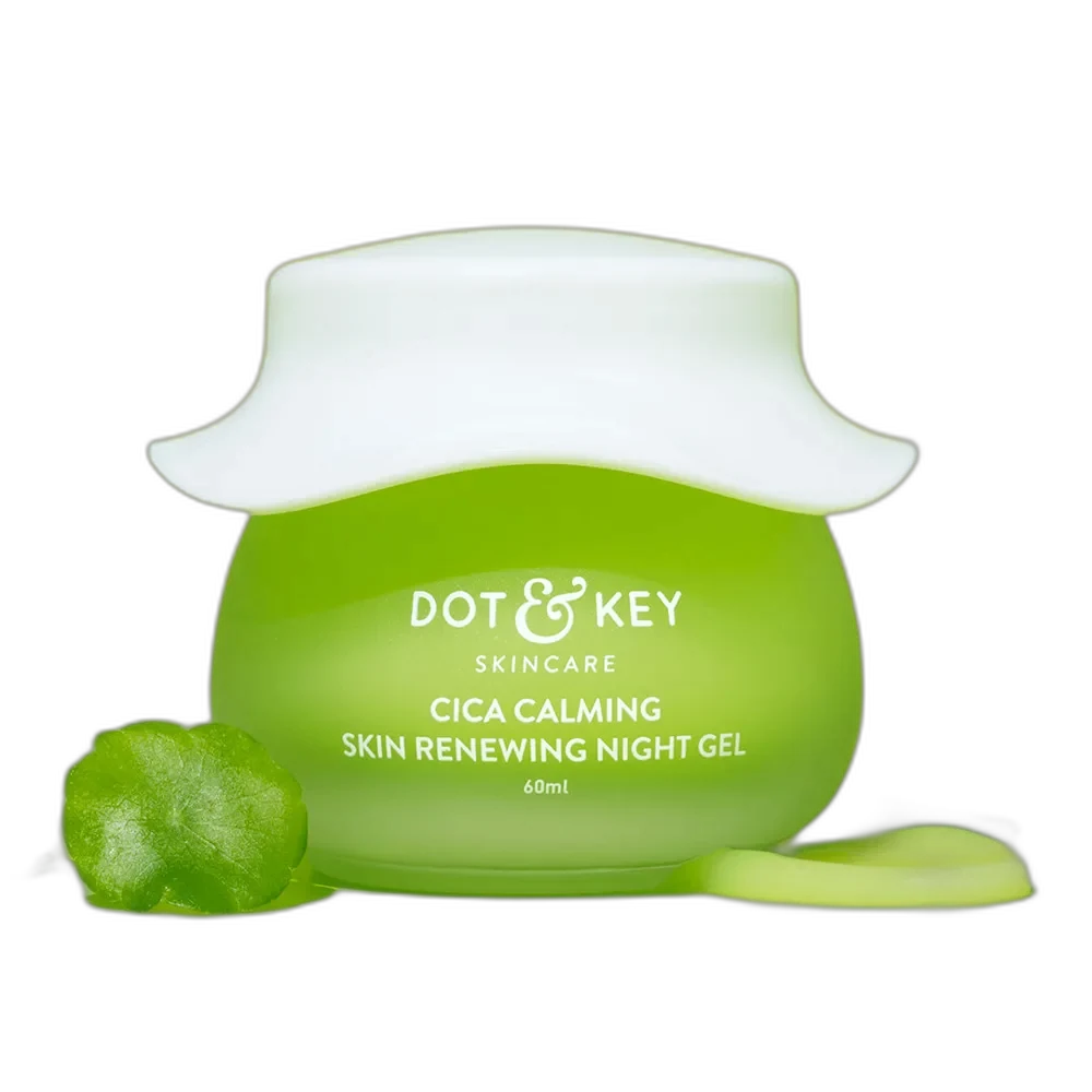 Dot & Key CICA Calming Sleep Mask in plastic jar with screw-top lid.
