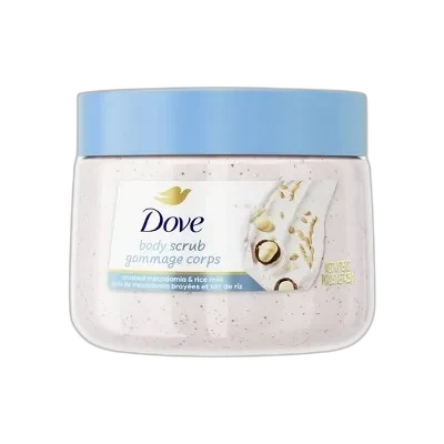 Dove Exfoliating Body Polish Crushed Macadamia & Rice Milk, jar container