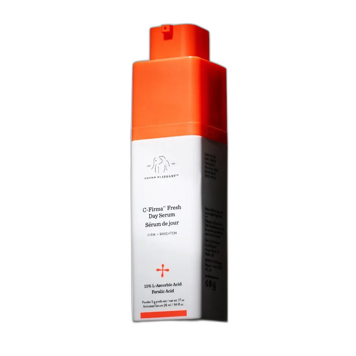 Drunk Elephant C-Firma Fresh Day Serum with powder vial and airless pump bottle