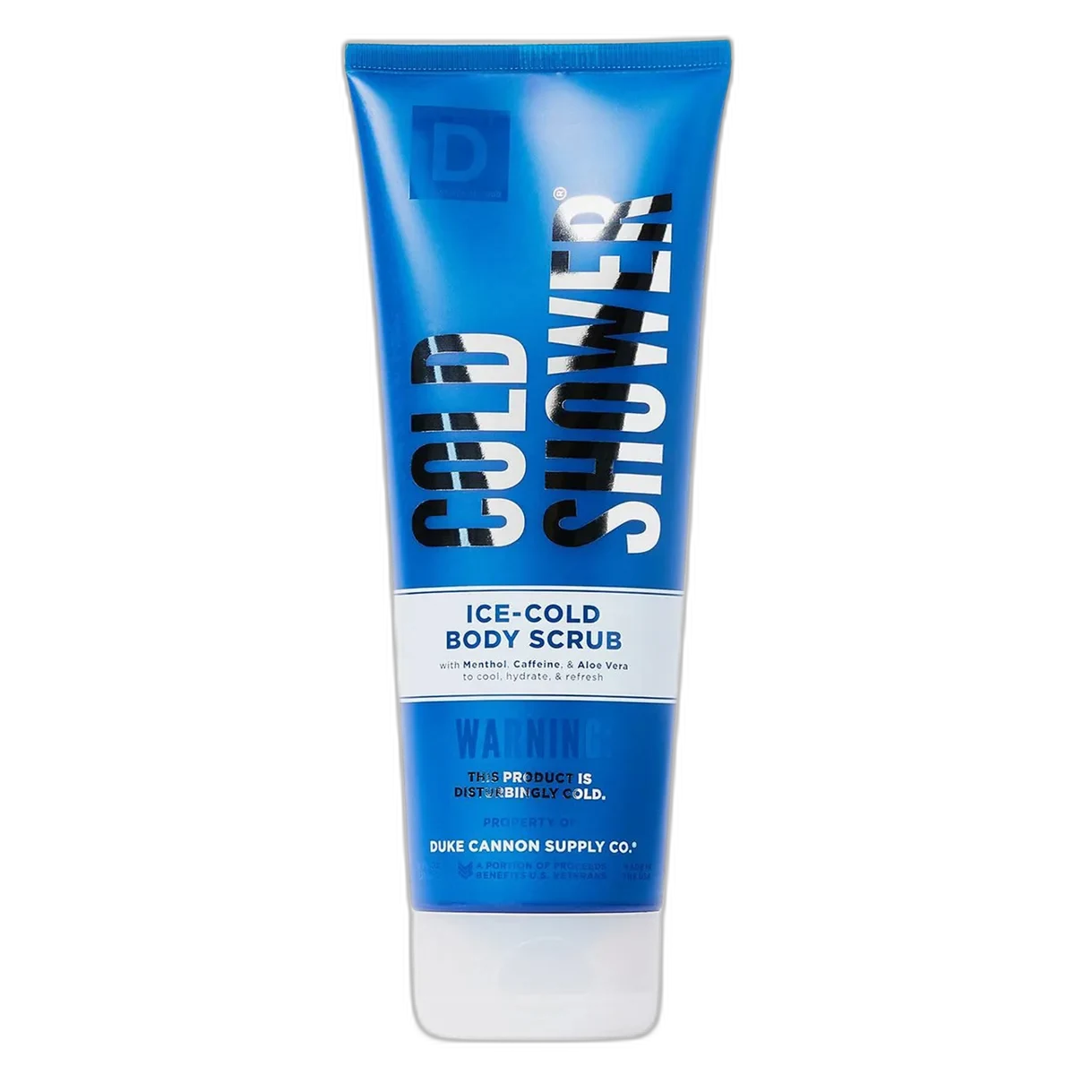 Duke Cannon Cold Shower Ice-Cold Body Scrub dark bottle with bold military-inspired typography