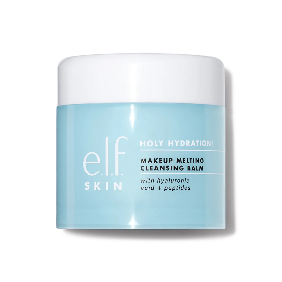e.l.f. Skin Holy Hydration! Makeup Melting Cleansing Balm white jar with blue branding and