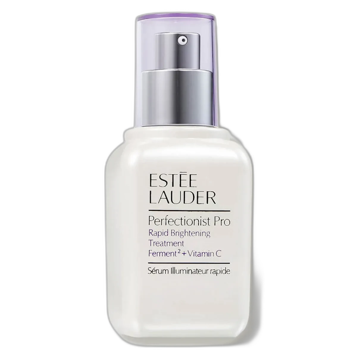 Estée Lauder Perfectionist Pro Rapid Brightening Treatment serum bottle with dark blue and