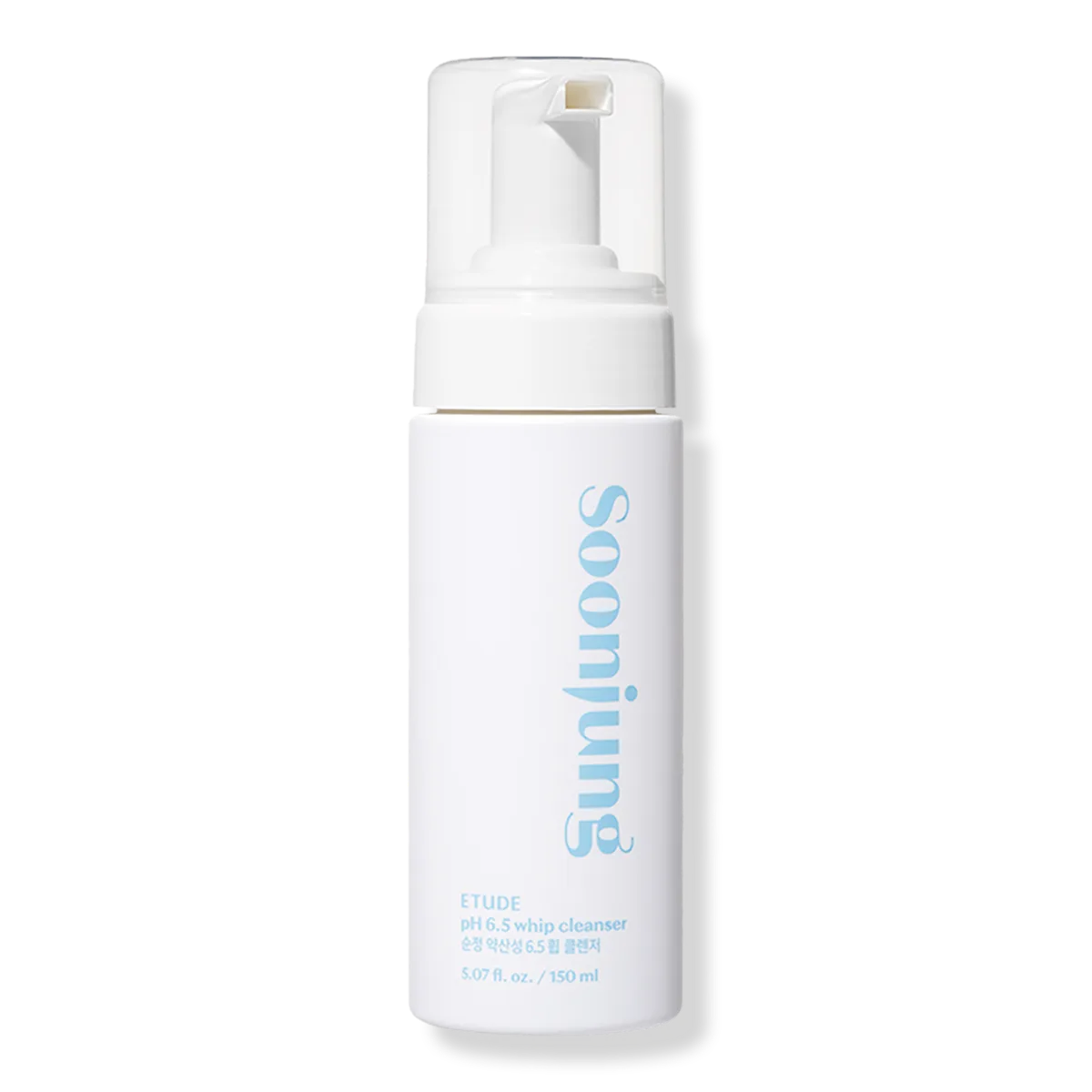 Etude SoonJung pH 6.5 Whip Cleanser pump bottle with minimal white and green packaging