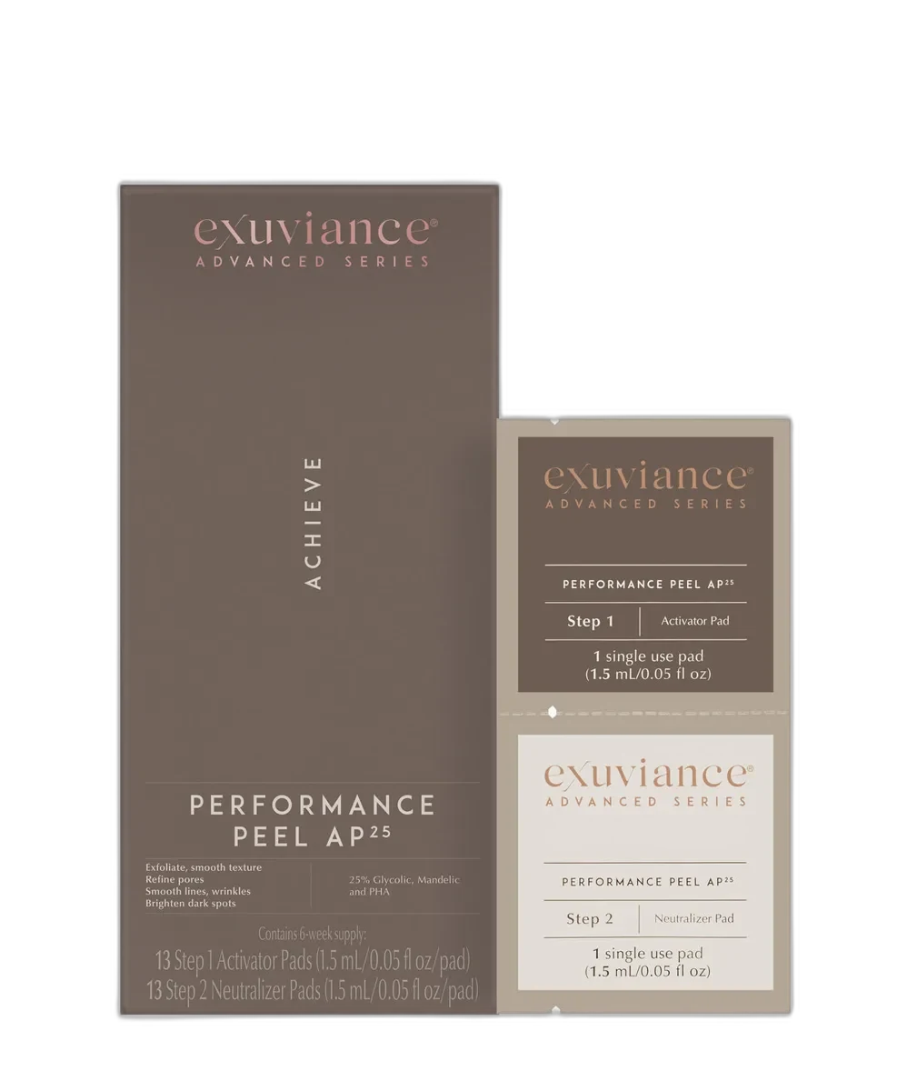 Exuviance Performance Peel AP25 at-home chemical peel box with individually wrapped activator