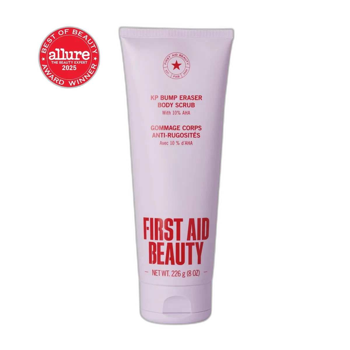 First Aid Beauty KP Bump Eraser Body Scrub with 10% AHA in a white squeeze tube